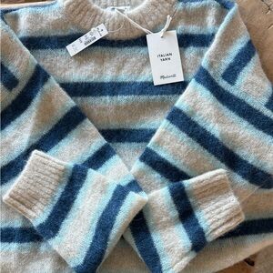 Madewell Fuzzy Striped Sweater in Black and Cream
